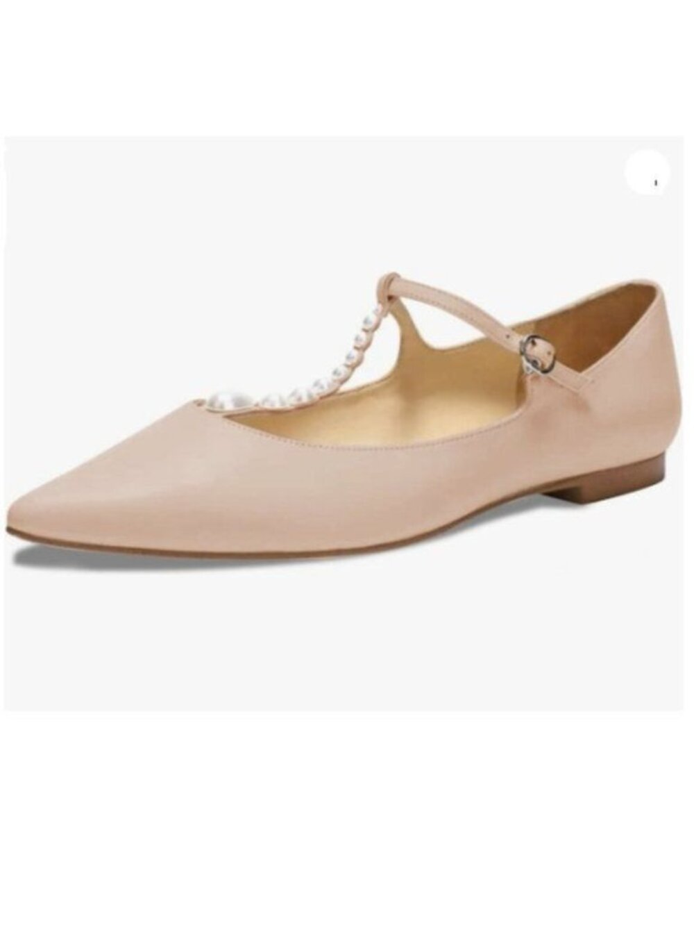 FSJ Women Flats Comfortable Closed Toe T-Strap Pearls Ballet Flats Soft Nude